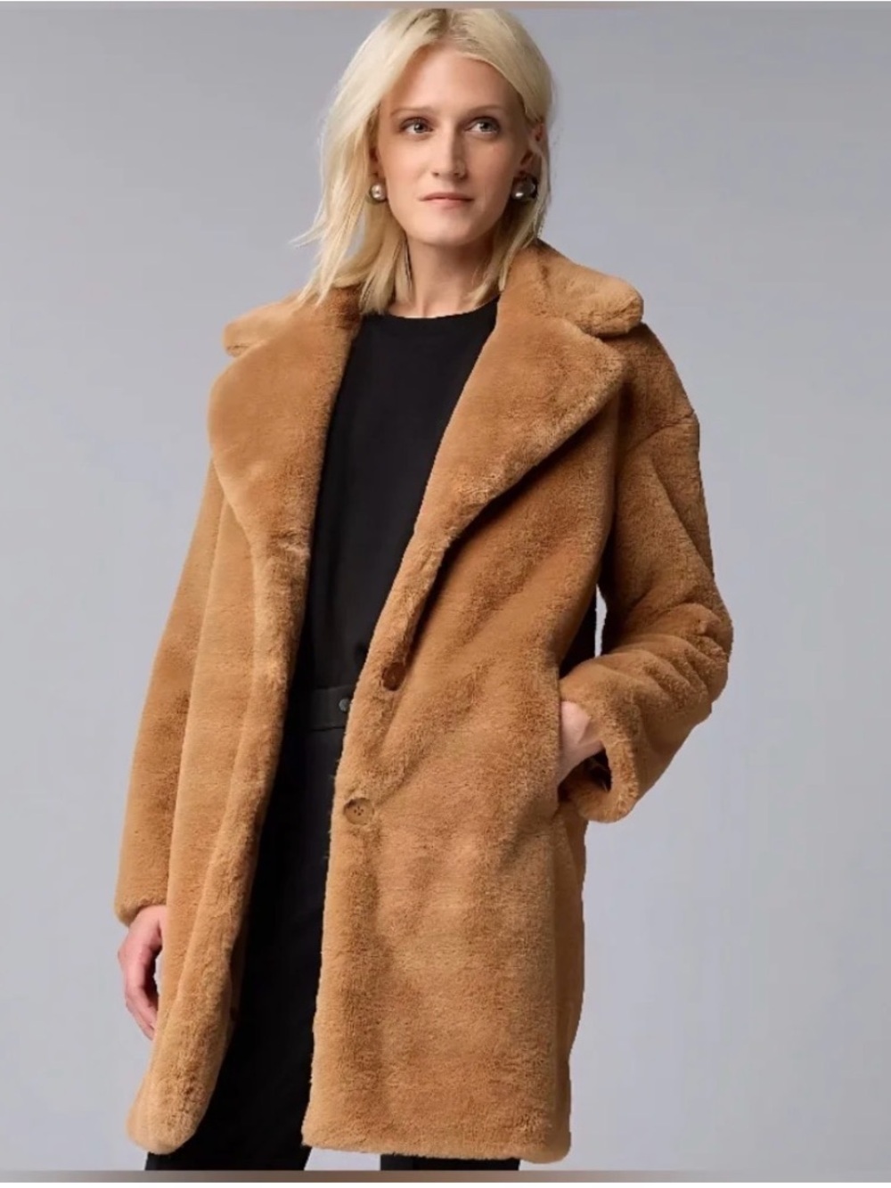 Simply Vera Vera Wang Camel Teddy Coat with Wide Collar